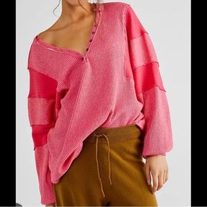 - Free People Callisto Long Sleeve Henley Top in Hot Berry Size: M